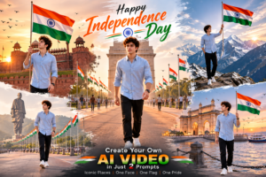 15 August Independence Day AI video with Indian flag and India Gate